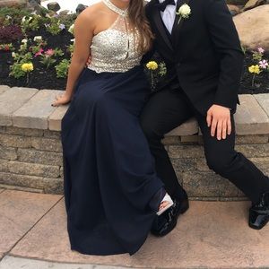 Prom dress, navy and silver, floor length